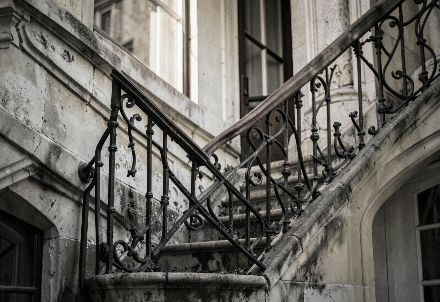 Détail architectural d'un escalier en pierre à Metz